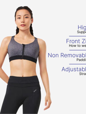 Sports Bra High Support with Zip - Grey