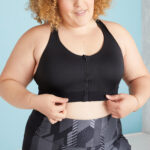Black High-Support Zip-Up Sports Bra with Removable Cups and Adjustable Straps