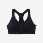 Black High-Support Zip-Up Sports Bra with Removable Cups and Adjustable Straps
