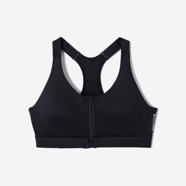 Black High-Support Zip-Up Sports Bra with Removable Cups and Adjustable Straps