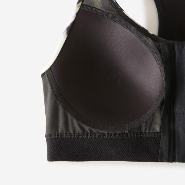 Women's High Support Zip-Up Sports Bra with Cups - White/Black
