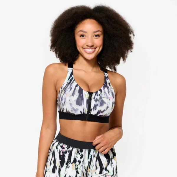 Women's High Support Zip-Up Sports Bra with Cups - White/Black