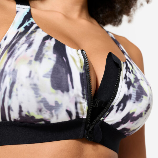 Women's High Support Zip-Up Sports Bra with Cups - White/Black