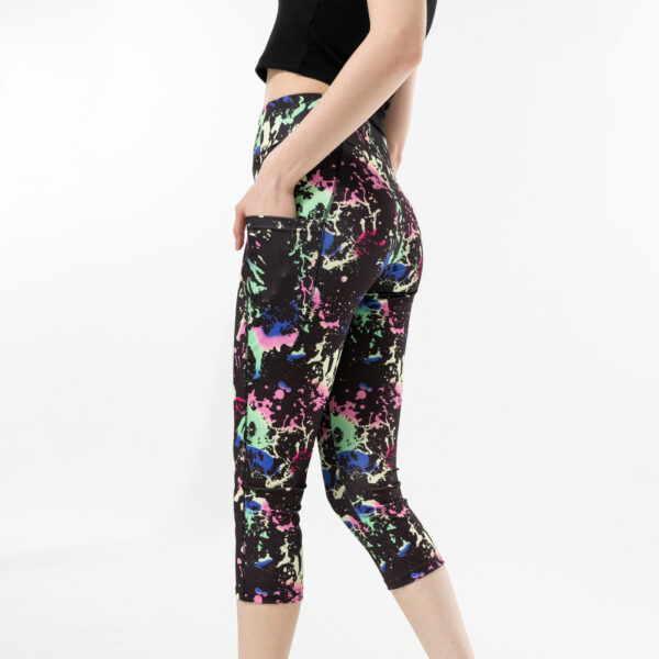 Three-color Water Drop Print Yoga Pants Pocket Cropped Leggings