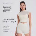 Mesh Yoga Clothes Flounced Sleeve Running Quick-drying Sports Bra With Chest Pad