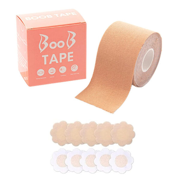 Boob Lift Tape for Women – Breast Lift & Support Tape | Waterproof, Sweatproof, Invisible Body Tape | Skin-Friendly Cotton Booby Tape with Nipple Covers for All Outfits