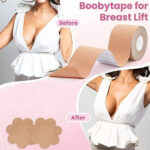 Boob Lift Tape for Women – Breast Lift & Support Tape | Waterproof, Sweatproof, Invisible Body Tape | Skin-Friendly Cotton Booby Tape with Nipple Covers for All Outfits