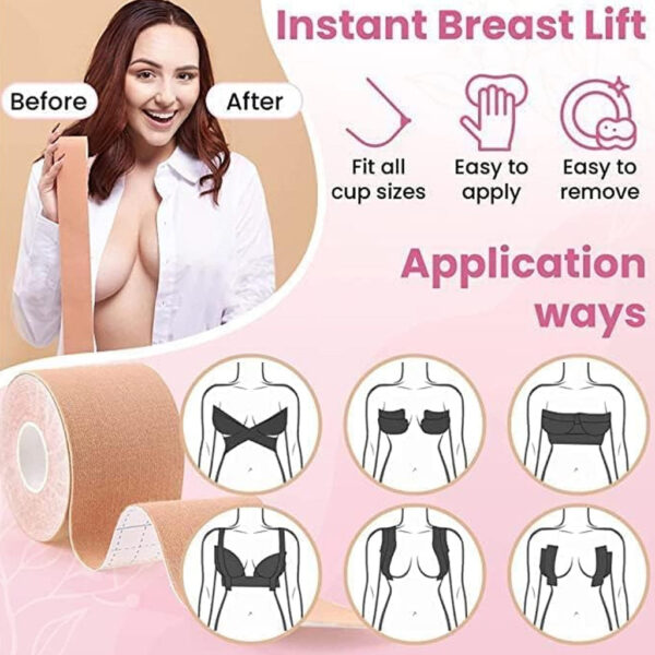 Boob Lift Tape for Women – Breast Lift & Support Tape | Waterproof, Sweatproof, Invisible Body Tape | Skin-Friendly Cotton Booby Tape with Nipple Covers for All Outfits