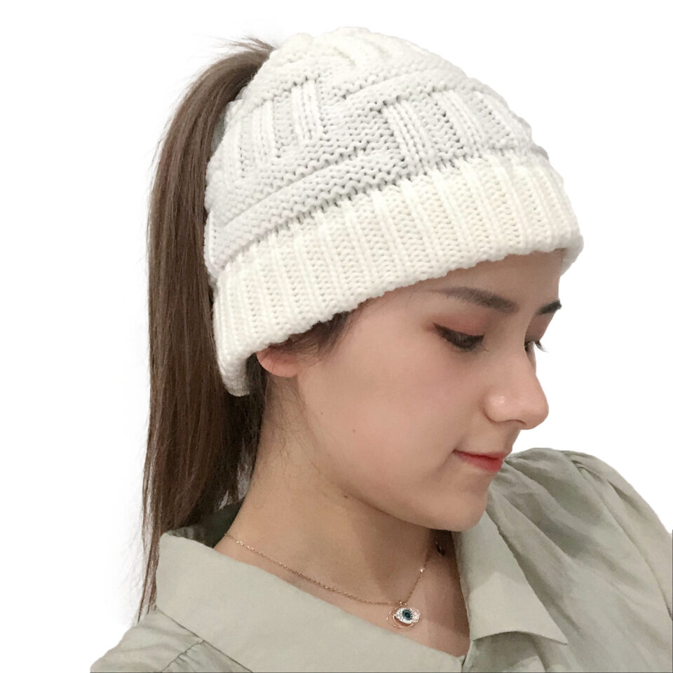 Women’s Winter Hat with Elastic Ponytail Opening