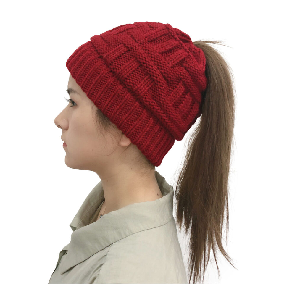 Warm Ponytail Hat for Women – Wool Knit