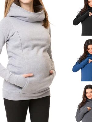 Thick Hooded Maternity Sweater – Warm, Soft & Stylish for Pregnant Women