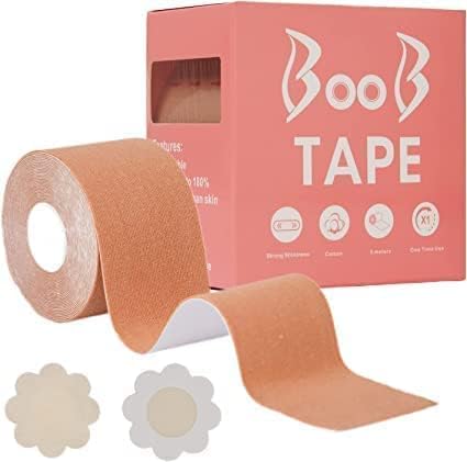 Boob Lift Tape for Women – Breast Lift & Support Tape | Waterproof, Sweatproof, Invisible Body Tape | Skin-Friendly Cotton Booby Tape with Nipple Covers for All Outfits