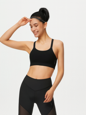 Ultra-Soft Cotton Sports Bra with Removable Shaping Cups – Black